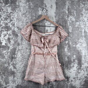 Alexis Romper Large Womens Dusty Rose Pink Lace Woven Satin Belt Mini